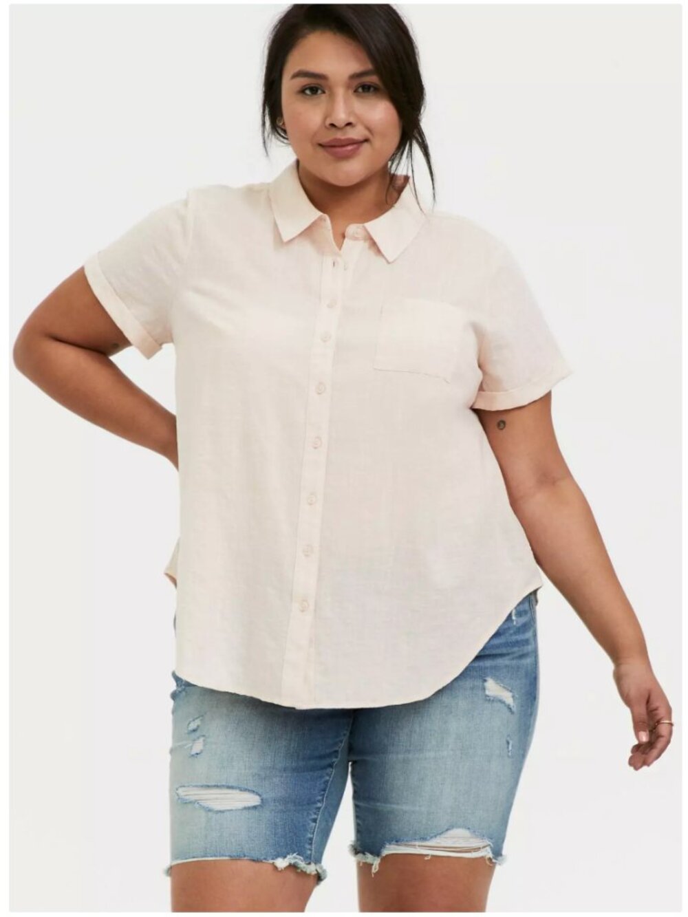 Torrid Textured Woven Button-Front Shirt (Light Peach Color)- Size 2